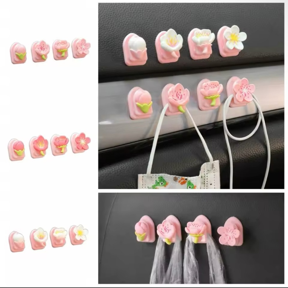 4pcs Cute pink flower multifunctional hooks for car or other surface